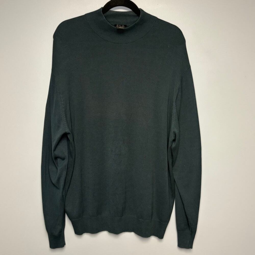 Jos A Bank Silk Preppy Old Money Mock Neck Green Lightweight‎ Sweater Mens XL